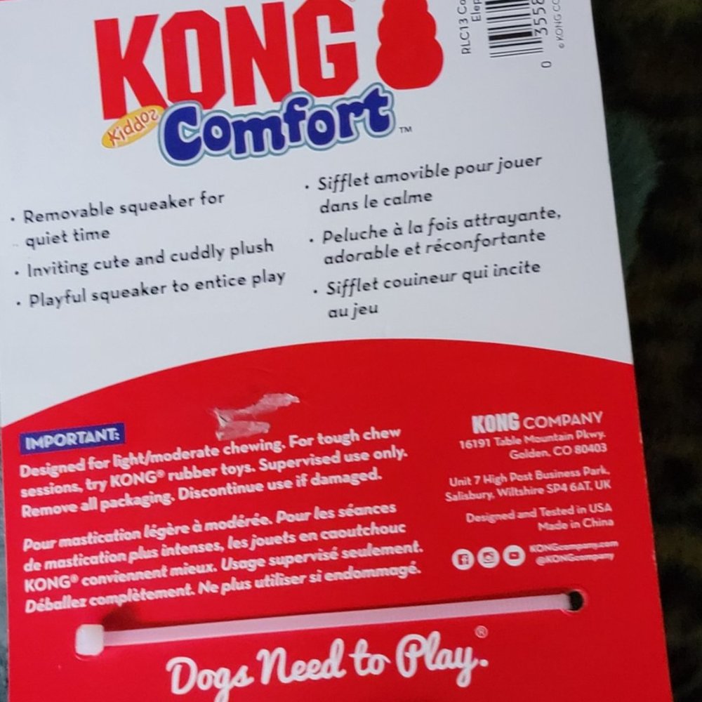 Kong Comforts Dog Toy Plush Elephant w/squeak New w/ Tag! - Picture 4 of 4